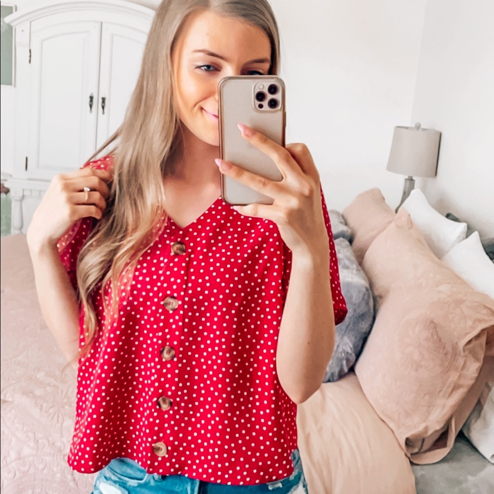 Red Polka Dot Short Sleeve Blouse